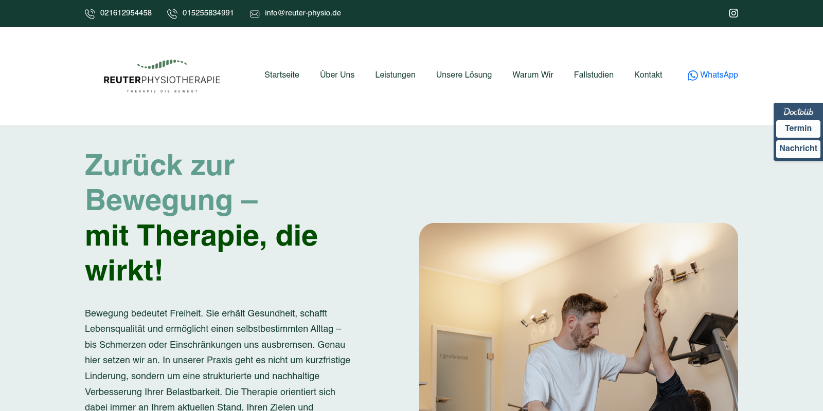 Screenshot der Website Reuter Physiotherapie